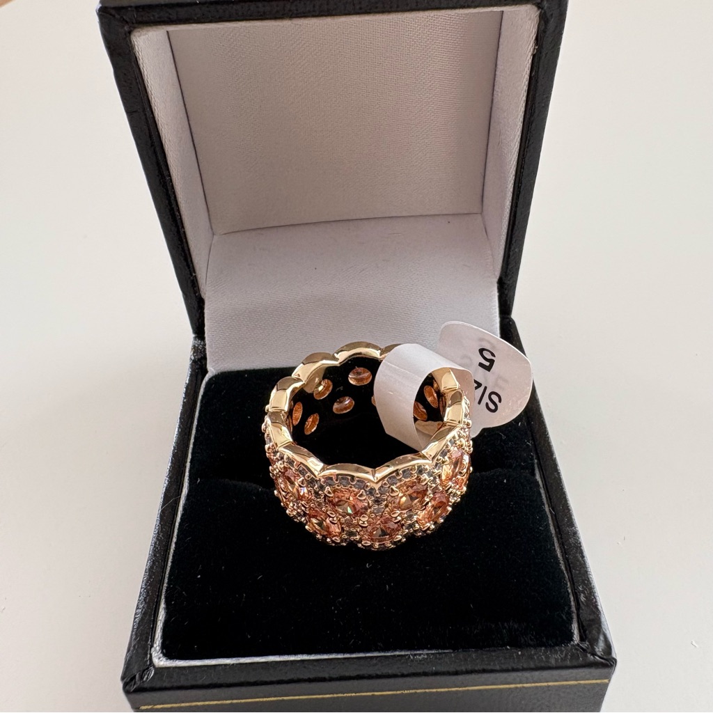 Bomb Party Pretty Perspective Ring Rg11119 Dark Smokey Topaz Cz Gold Plating